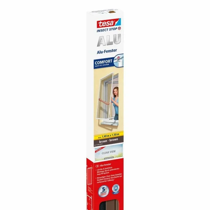Tesa moskitiera okienna aluminiowa rama brąz 1,4m x 1,5m comfort