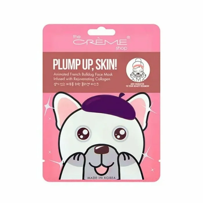 The Creme Shop. Mascarilla facial de cosmética con motivos de Buldog Francés. Plump Up, Skin! Buldog Francés Mascarilla infusionada con Colágeno. Cruelty free.
