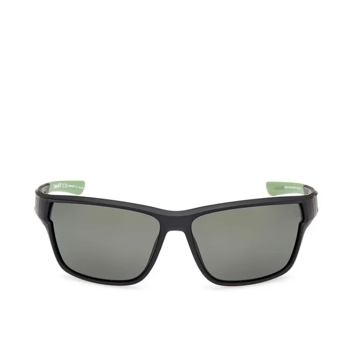 Timberland TB00001 Gafas de Sol Hombre, Gafas de Sol Casual Ligeras, Forma Lente Rectangular, Funda Incluida, Lentes Verde Polarizado, Negro Mate