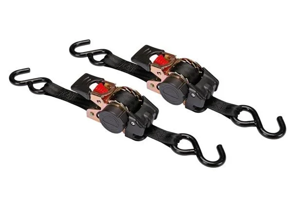 Toolland Juego de Correas de Carrera, en 2 Partes, Lote de 2, con Tensor de trinquete y Ganchos S, retracción automática, para el Almacenamiento de Cargas, máx. 300 kg, poliéster, Negro, 25 mm x 3 m