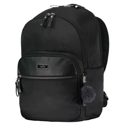 Totto – Mochila para Ordenador Portátil de 13 Pulgadas, Modelo Adelaide 3, Bolsillo Secreto, 3 Compartimentos, 2 Bolsillos para Botella, Correa para Colgar en Maleta, Cómoda y Resistente, Color Negro