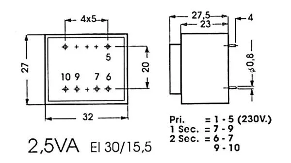 Transformador encapsulado 2.5va 1 x 6v / 1 x 0.417a