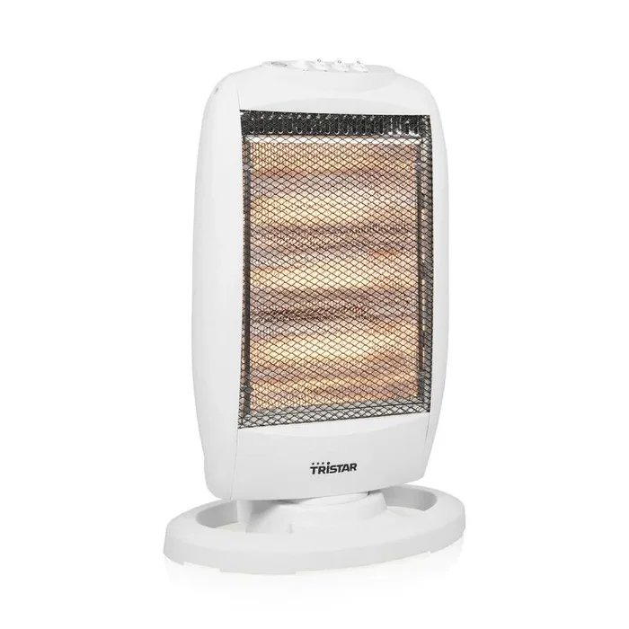 Tristar KA-5129 Calefactor eléctrico halógeno, 3 configuraciones de potencia, oscilante, protección antivuelco, para habitaciones de unos 15 m², 1200 W