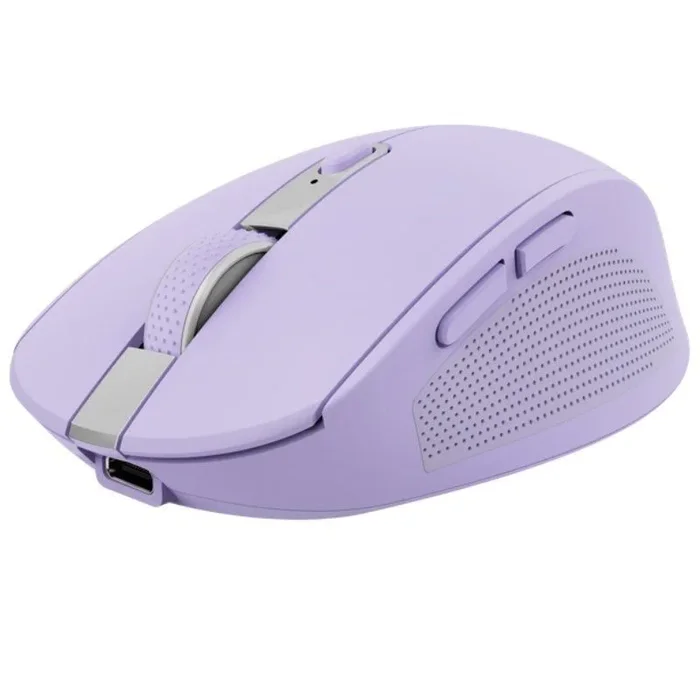 Trust Ozaa Ratón Inalámbrico Bluetooth + 2.4GHz, Mouse Silencioso Compacto Multidispositivo, 60% Plástico Reciclado, Ratón Bluetooth Recargable PC Portátil Windows Android Mac – Morado