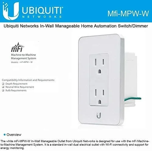 Ubiquiti networks mfi mfi-mpw-w in-wall manageable outlet, white