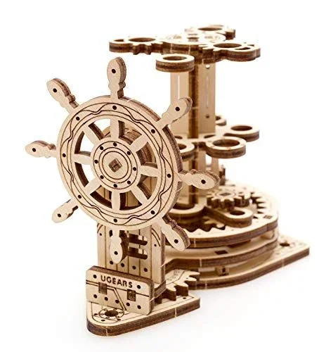 Ugears – Puzle 3D para Adultos y Niños Timón Portalápices, Maqueta Mecánica Funcional Rompecabezas, Kit de Construcción DIY, Juguete Educativo para Familia, Set de Artesanía de Madera Ecológica