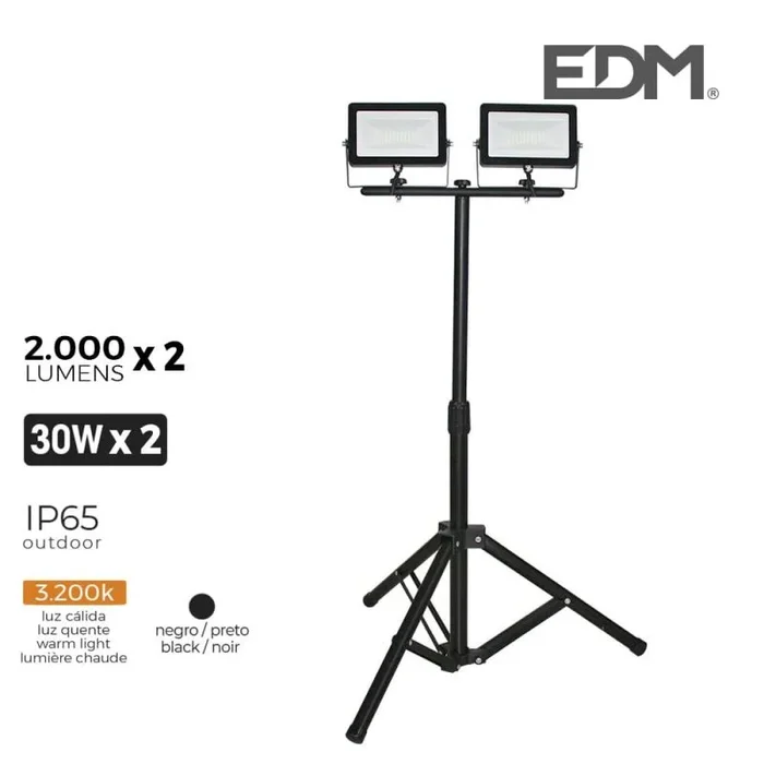 *ult.unidades* foco proyector led con tripode 2x30w 2×2000 lm luz calida 3200k edm