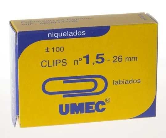 Umec clips niquelados nº 1½ – 26mm caja de 100 -10 cajas-