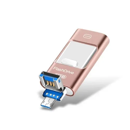 Unidad Flash USB 3.0 32Gb Metal Doble Uso 8 Pin Micro USB Android iPhone (Oro Rosa)