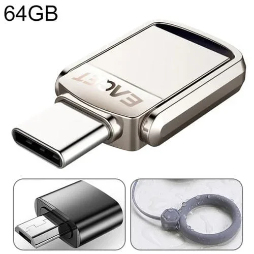 Unidad Flash USB 64G Eaget USB 3.1 + USB-C Metal Twister con Adaptador Micro USB y Cordón