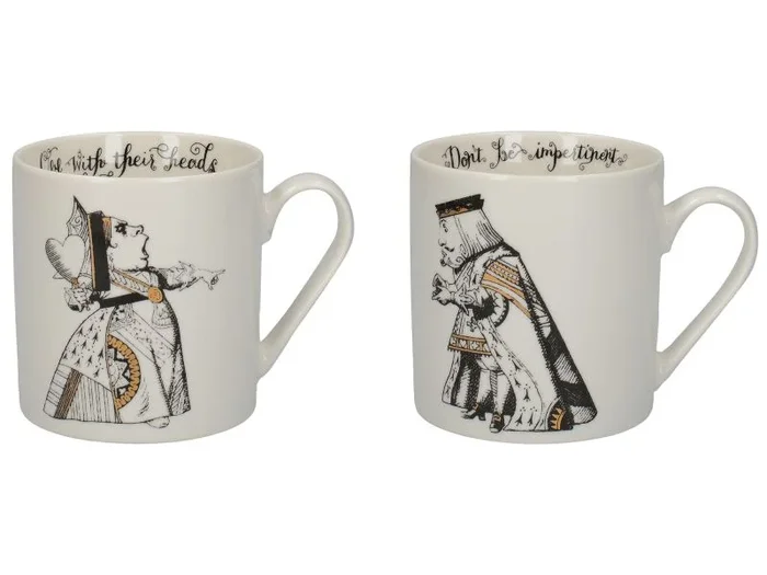 V&A Alice in Wonderland Juego de 2 Tazas de Lata, Porcelana, White Black Gold