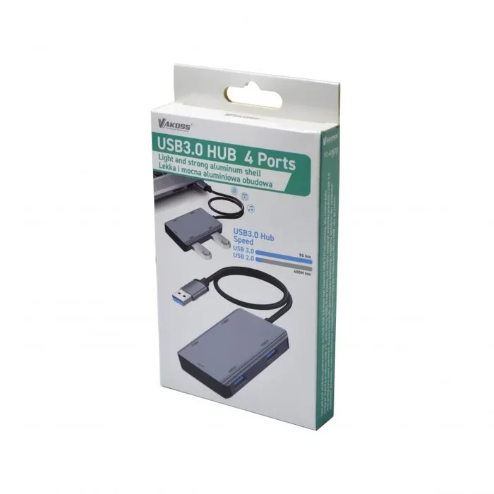Vakoss TC-4203X hub de interfaz USB 3.2 Gen 1 (3.1 Gen 1) Type-A 5000 Mbit/s Plata
