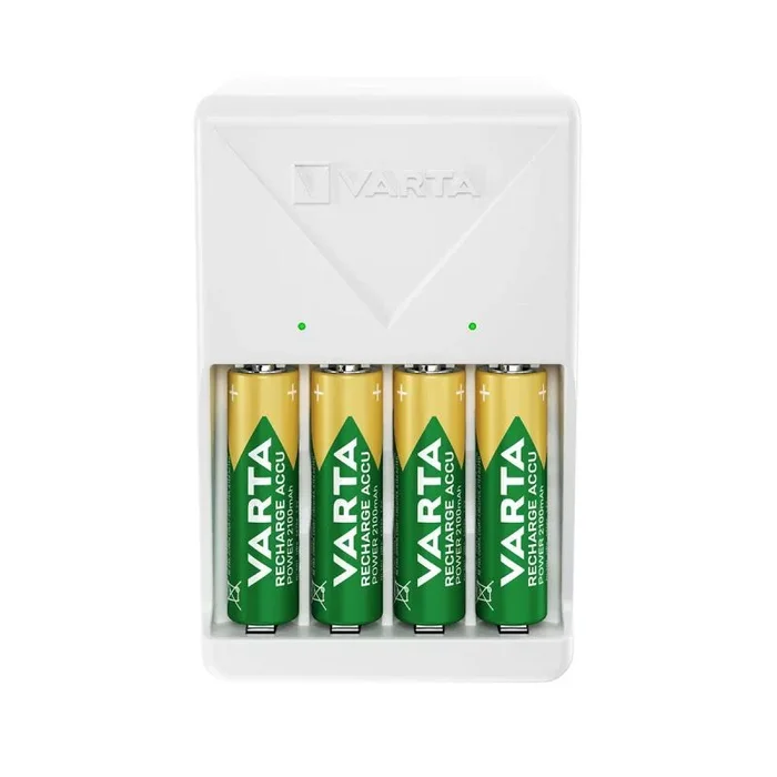 VARTA Plug Charger para 2/4 Pilas Recargables AA, AAA NiMH (Incl. 4 Pilas AA 2100 mAh), Enchufe UE