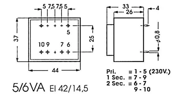 Velleman 139083 Print Transformador, 5 VA, 2 x 9 V, 2 x 0.278 Amp