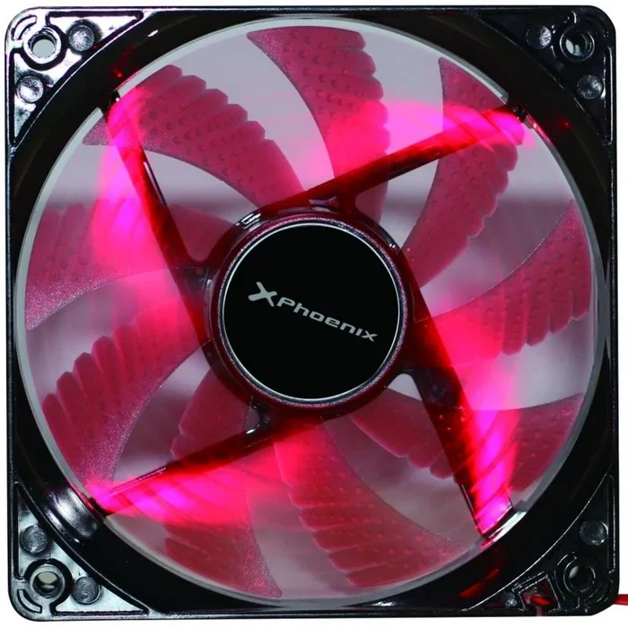 Ventilador auxiliar phoenix phcoolerfan12led 12cm – 3 a 4 pines – 1200rpm – silencioso – aspas con luces led rojas tipo gaming