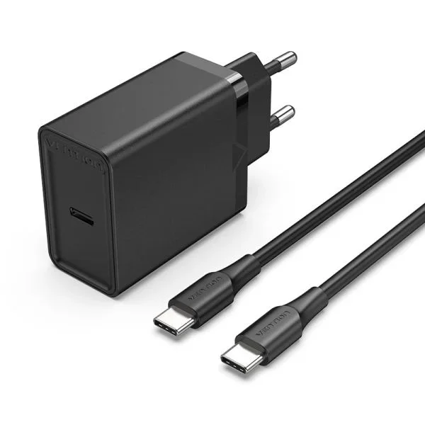 Vention cargador de pared usb-c 25w – cable usb-c 1m – pd3.0 – color negro
