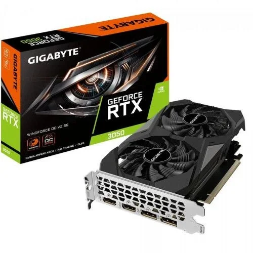 Vga gigabyte gv-n3050wf2ocv2-6gd,nv,rtx3050,gddr6,6gb,96bit,2hdmi+2dp,windforce 2x (2 ventiladores)