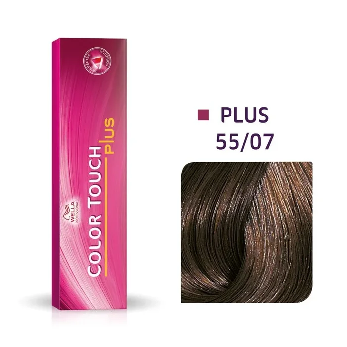 Wella professionals, color touch plus, ammonia-free, semi-permanent hair dye, 55/07 light chestnut intense natural brown, 60 ml