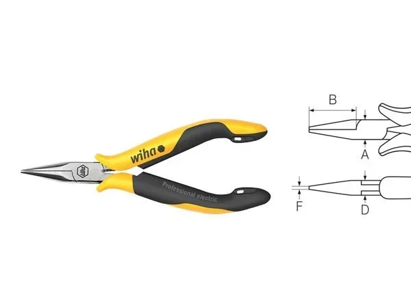 Wiha alicates de boca semi-redonda professional esd con forma recta en blíster (27329) 120 mm