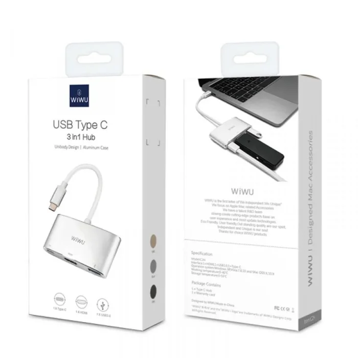WIWU HUB Alpha C2H (Type-C to 1xUSB3.0 + 1 x Type-C + 1x HDMI) Gray