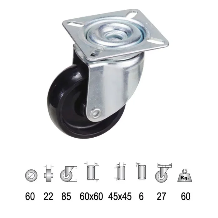 WOLFPACK LINEA PROFESIONAL 11110052 Rueda Domestica Poliamida Negra Placa 60 mm, único