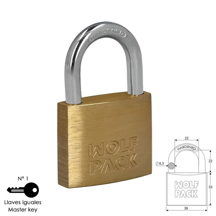 WOLFPACK LINEA PROFESIONAL – Candado Laton Arco Normal Llaves Iguales 40 mm. Nº1