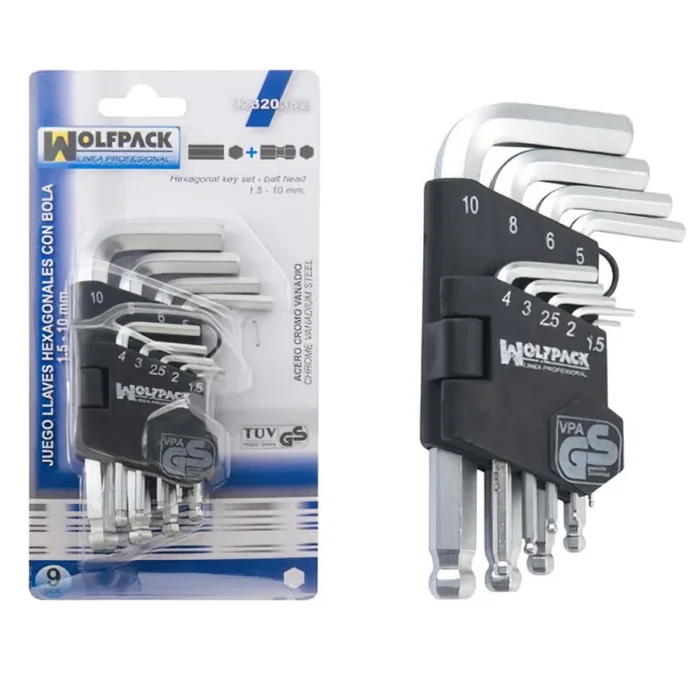 WOLFPACK LINEA PROFESIONAL – Juego Llaves Allen 9 Piezas Con Bola