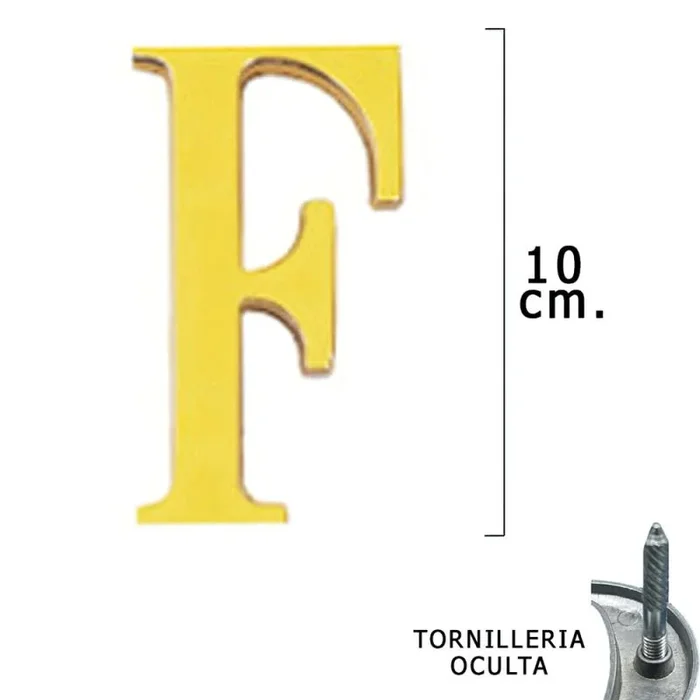 WOLFPACK LINEA PROFESIONAL – Letra Latón «F» 10 cm. con Tornilleria Oculta (Blister 1 Pieza)