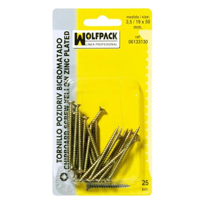 WOLFPACK LINEA PROFESIONAL – Tirafondo Pozidriv Bicromatado 6,0/22x 80 mm. (6 Piezas)