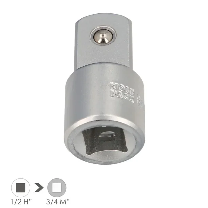 WOLFPACK LINEA PROFESIONAL Adaptador Aumentador 1/2″ Hembra A 3/4″ Macho Acero Cromo Vanadio, Aristas Redondas, Reductor Carraca,