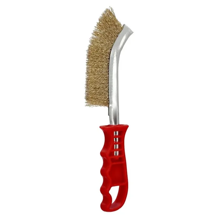 WOLFPACK LINEA PROFESIONAL Cepillo Acero Latonado Mango Rojo 25 cm. cepillo Eliminación Oxido, Pintura, Pulido De Metales.
