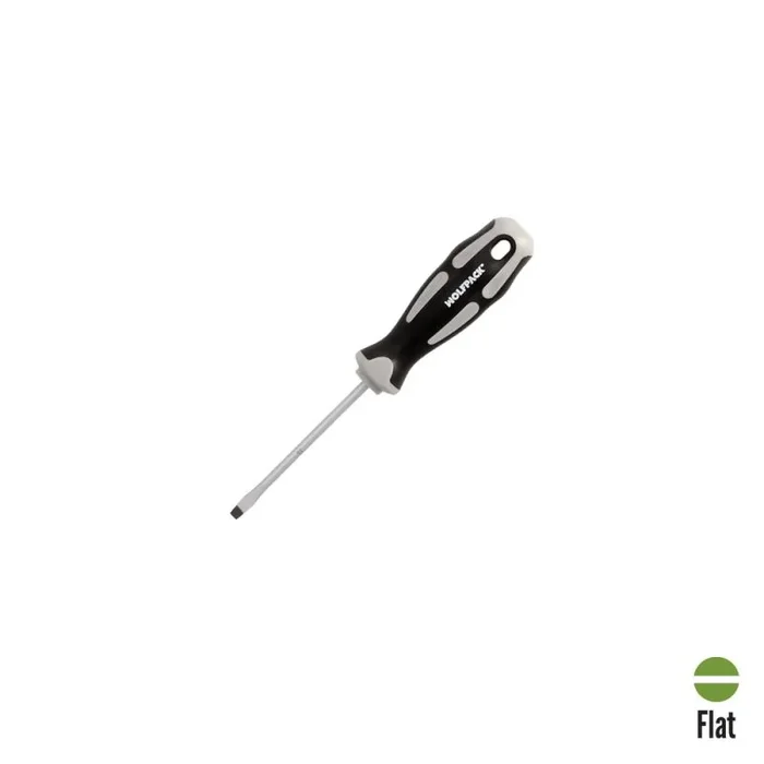 WOLFPACK LINEA PROFESIONAL Destornillador Plano Estampado Acero S2 Mango TPR Bimaterial. 0.8 Ø 4.0 x 75 mm