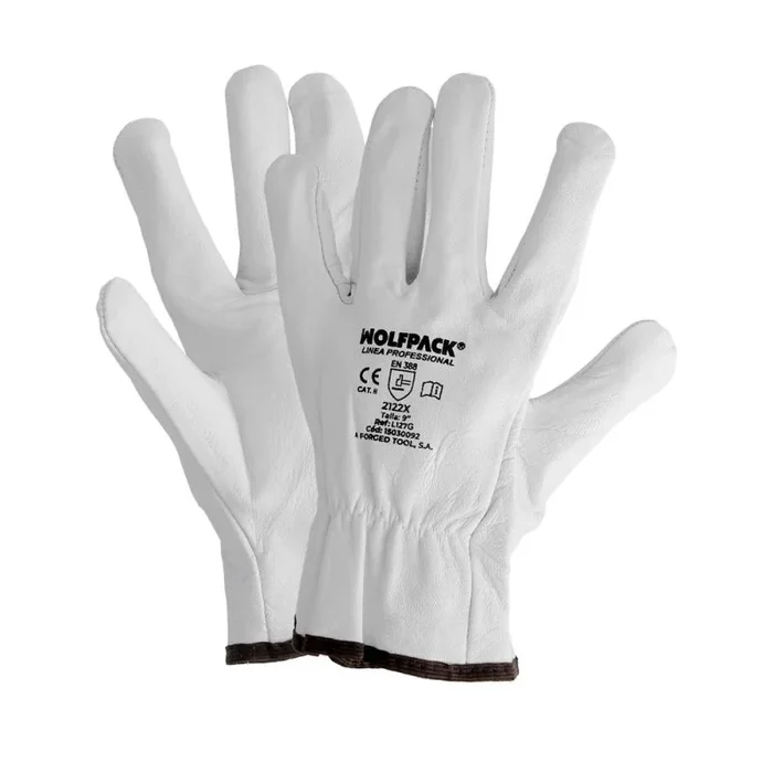 WOLFPACK LINEA PROFESIONAL Guantes De Trabajo De Piel Flor De Vacuno, Proteccion Laboral, Riesgos Mecanicos, Guantes De Seguridad De Cuero. Talla 10″