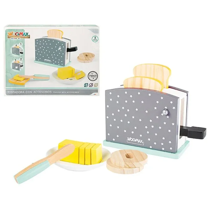 WOOMAX Tostadora de Madera, Juguete con Accesorios del Hogar, Set de Cocina, +3 Años, 49327
