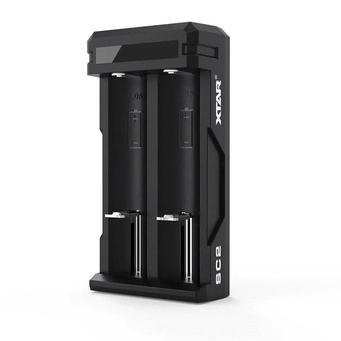 XTAR Cargador de baterías de Iones de Litio Profesional y rápido, reactivación Profunda 0 V, 2 Celdas, Modelo SC2, Unisex Adulto, Negro, 53 x 105 x 27mm