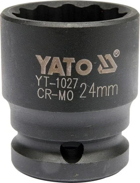 Yato, modelo YT-1027, Vaso de impacto bi-hexagonal 1/2»x24mm, alta resistencia y durabilidad, ideal para trabajos industriales y de reparación, diseño robusto.