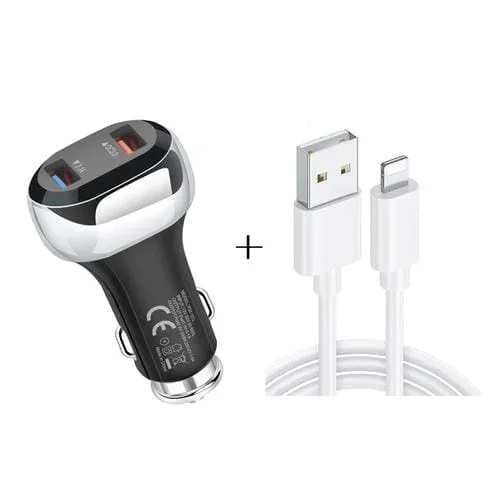 Ysy-312 2 En 1 18W Portable Qc3.0 Dual Usb Cargador De Coche + 1M 3A Usb A 8 Pin Data Cable Set (Negro)
