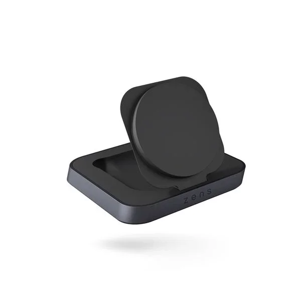Zens Magnetic Nightstand Wireless Charger, Cargador inalámbrico MagSafe y Qi 15 W para iPhone/AirPods, Incluye Adaptador de Corriente de 20 W (EU/UK/US) y Cable Integrado de 1,5 m, Negro