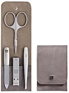 ZWILLING Estuche de manicura y pedicura, 4 piezas, piel de vaca, con cremallera, Premium, Topo