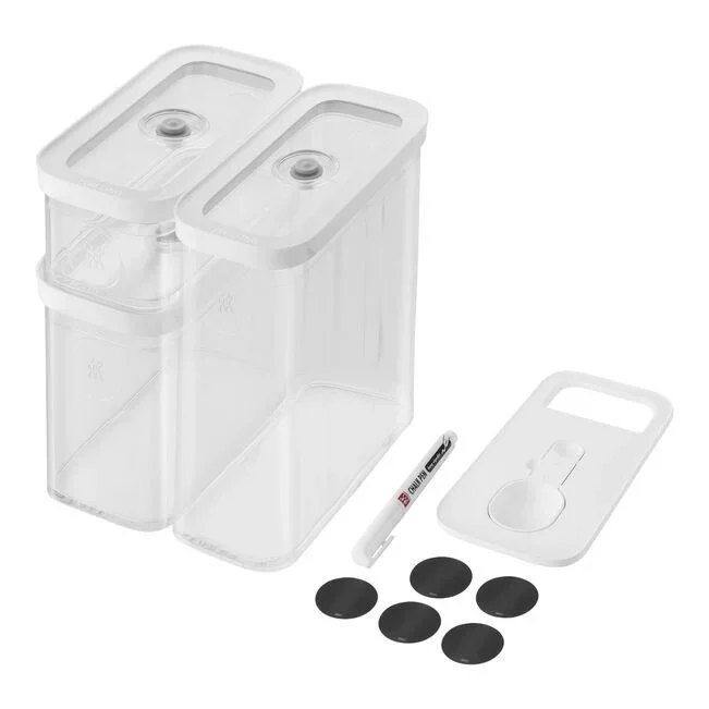 ZWILLING Fresh & Save Cube – Set de almacenamiento de 5 piezas, tamaño mediano, incluye 2 cubos medidores, tazas medidoras, etiquetas NFC