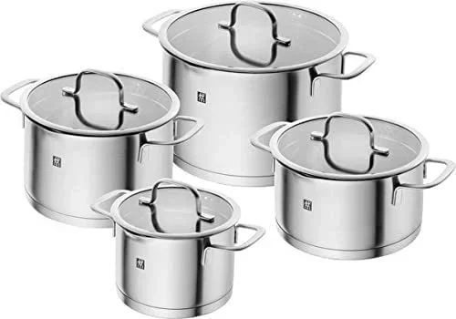 ZWILLING TrueFlow – Juego de 4 cacerolas con función de vertido para inducción (acero inoxidable), color plateado